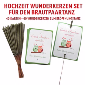 Hochzeit Wunderkerzen Set Brautpaartanz Verliebte Eulen 40 Karten & 40 Wunderkerzen zum Eröffnungstanz Party-Deko SALE Party-Artikel Hochzeitsfeier Hochzeitstanz Übersicht Wunderkerzen-Set für den Brautpaartanz Motiv Verliebte Eulen bestehend aus 40 Karten und 40 Wunderkerzen