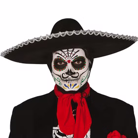 Sombrero Hut schwarz Halloween Mexikaner KW 55 cm für Herren Mariachi Tag der Toten Kostüm-Zubehör Fasching Karneval Mottoparty