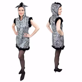 Zebra Kostüm für Damen Gr. S- L Kleid schwarz-weiß Tierkostüm Fasching Karneval Mottoparty SALE Kleid mit Kapuze