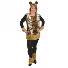 Tiger Kostüm Katze Lady Leyla für Damen Gr. S-L Kleid mit Stulpen braun SALE Fasching Karneval Mottoparty Tierkostüm Raubkatze