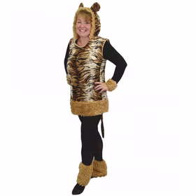 Tiger Kostüm Katze Lady Leyla für Damen Gr. S-L Kleid mit Stulpen braun SALE Fasching Karneval Mottoparty Tierkostüm Raubkatze