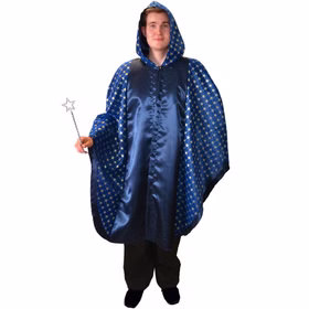 Magier Kostüm Umhang Zauberer für Erwachsene 113 cm blau Umhang mit Kapuze Märchen Fasching Karneval Mottoparty