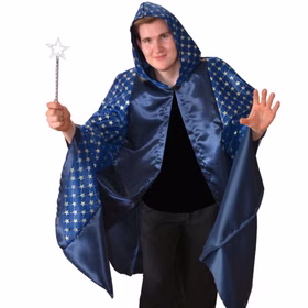 Magier Kostüm Umhang Zauberer für Erwachsene 113 cm blau Umhang mit Kapuze Märchen Fasching Karneval Mottoparty