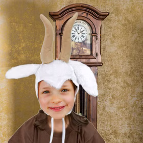Kinder Mütze Ziege weiß Tiermärchen Ziegenbock Geißlein Fasching Kinder Mütze Ziege weiß Tiermärchen Ziegenbock Geißlein Fasching