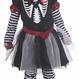 Skelett Kostüm Halloween Kleid für Kinder Gr. 152 Kleid grau mit Leggings SALE Fasching Karneval Mottoparty Kinderfasching