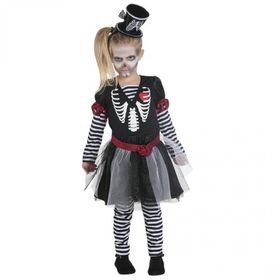 Skelett Kostüm Halloween Kleid für Kinder Gr. 152 Kleid grau mit Leggings SALE Fasching Karneval Mottoparty Kinderfasching