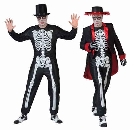 Skelett Kostüm Día de Muertos Overall und Frack für Herren Gr. M- XL schwarz Fasching Karneval Mottoparty Halloween Tag der Toten Skelett Kostüm Día de Muertos Overall und Frack für Herren Gr. M- XL schwarz Fasching Karneval Mottoparty Halloween Tag der Toten