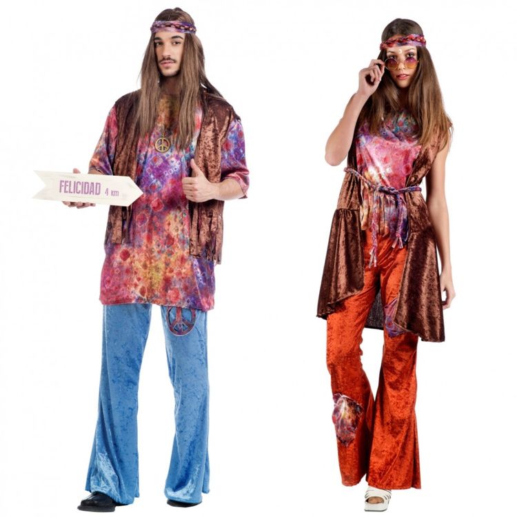 Hippie Kostüm Alma für Damen Hippie Kostüm Alma für Damen Gr. L 70er Jahre Batik-Optik SALE Fasching Karneval Mottoparty