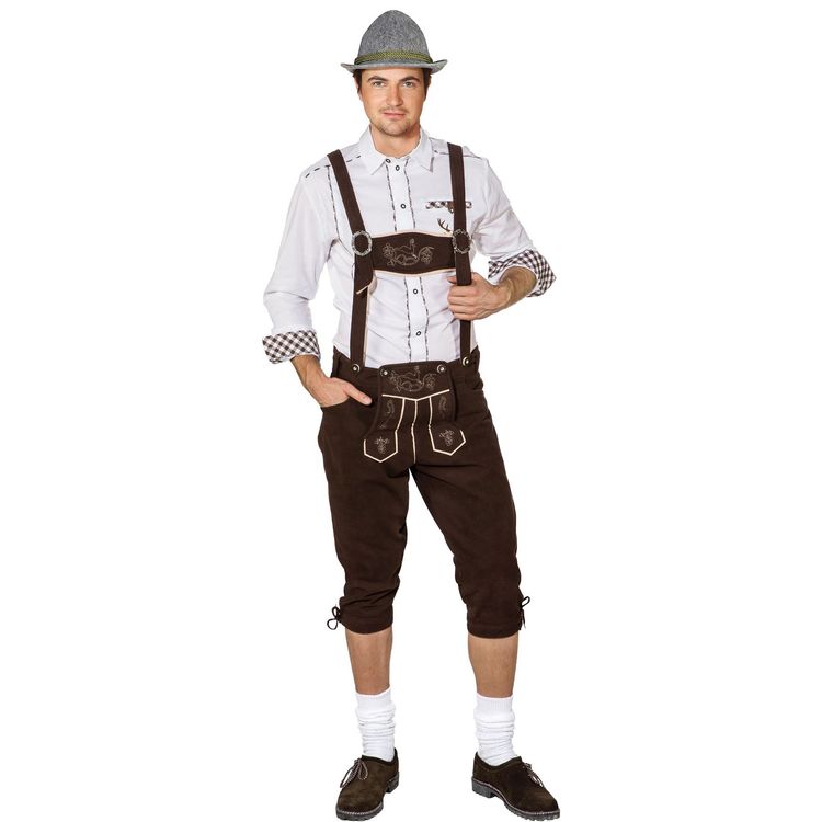 Oktoberfest-Hose braun Latzhose in Lederoptik für Herren von Vorne