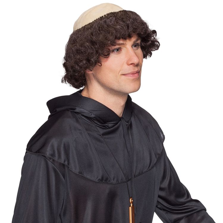 Mönch Perücke Braun mit Haarkranz Klosterbruder für Herren Mönch Perücke Braun mit Haarkranz für Herren seitlich von Vorne