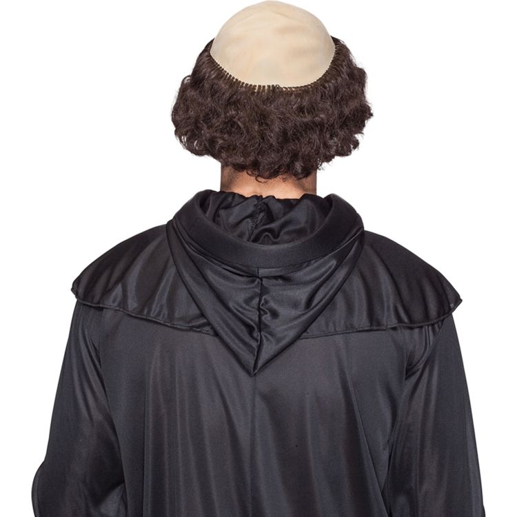 Mönch Perücke Braun mit Haarkranz Klosterbruder für Herren Mönch Perücke Braun mit Haarkranz für Herren seitlich von Vorne