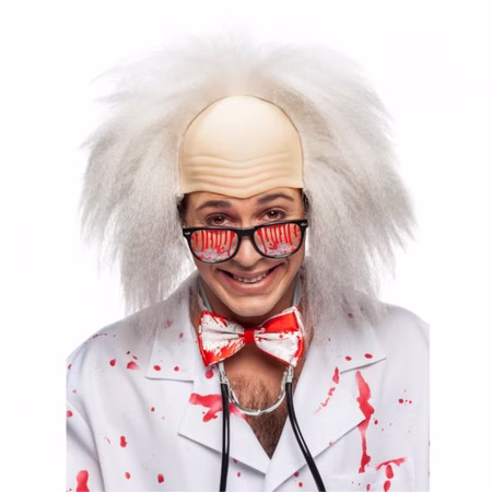 Professor Perücke Albert weißes Haar mit Glatze für Erwachsene Kostüm-Zubehör Fasching Karneval Mottoparty Professor Perücke Albert weißes Haar mit Glatze für Erwachsene von Vorne