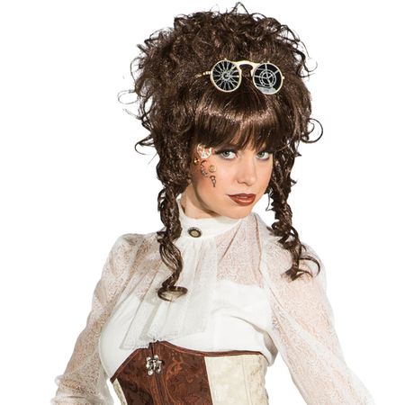Perücke mit Hochsteckfrisur Steampunk Lockenperücke Braun für Damen