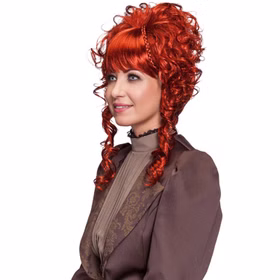 Mahagonifarbene Perücke mit Locken für Damen von der Seite