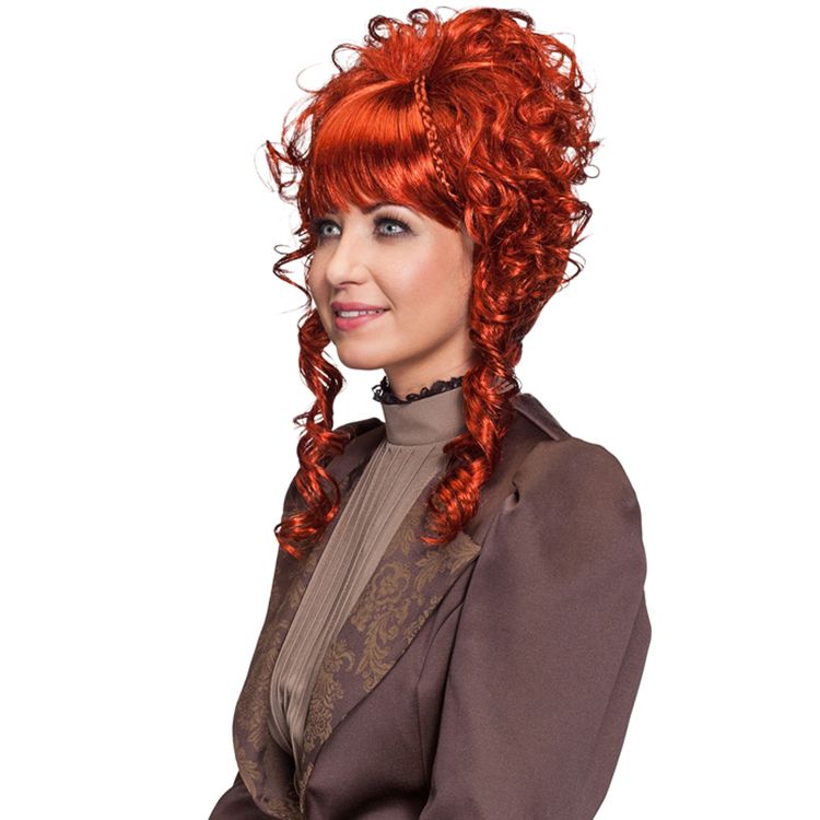 Perücke Barock Hofdame Lina Mahagoni gelockt für Damen Mahagonifarbene Perücke mit Locken für Damen von Vorne