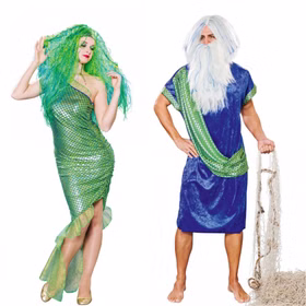 Poseidon Kostüm für Herren Gr. L- XL Gewand blau/grün Neptun Meeresgott Fasching Neptunfest Karneval Mottoparty